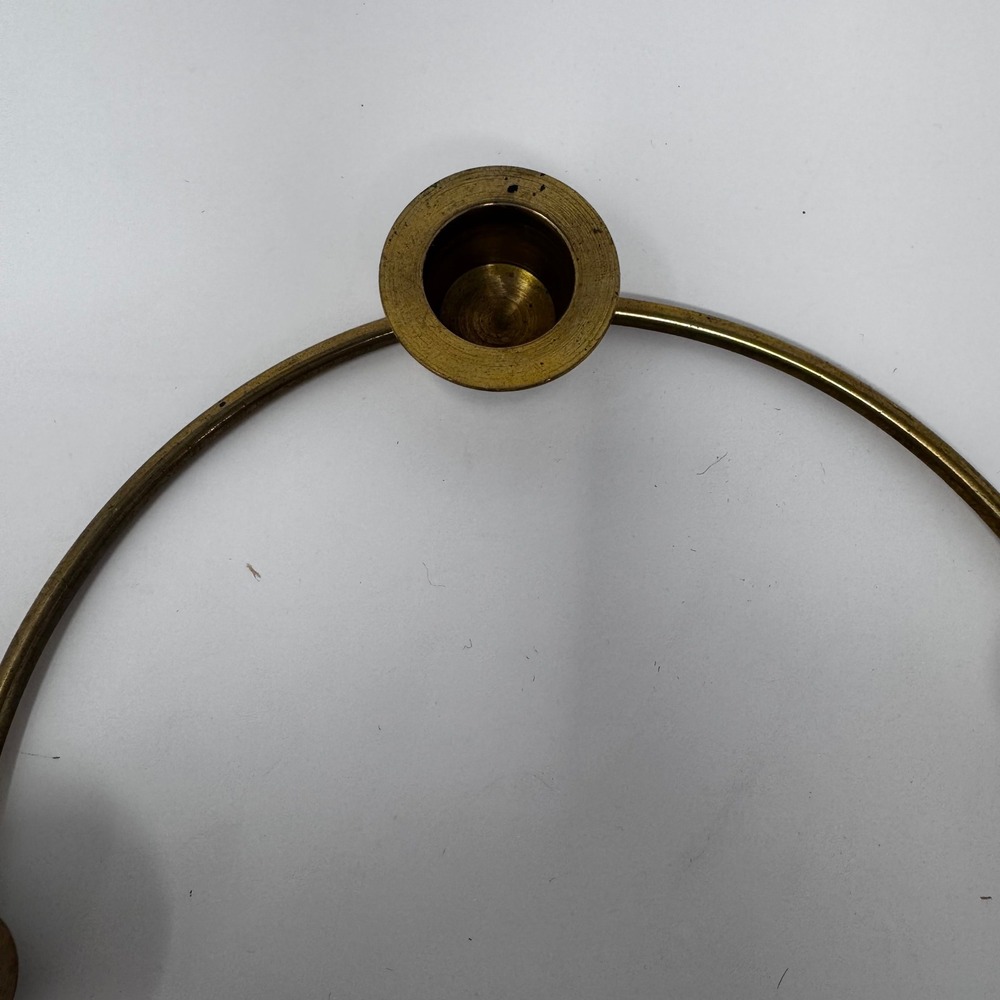 Vintage Solid Brass Ring Candle Holder 4 Slot Advent Centerpiece Mid Century 8in - Picture 8 of 10